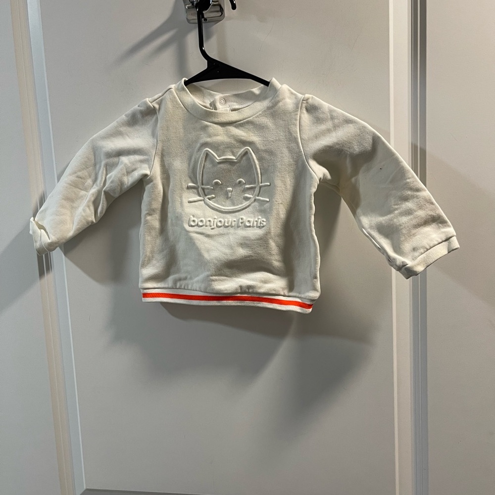 Jacadi Cream Sweatshirt with Cat Design Have Spots